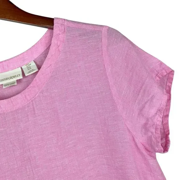 Cynthia Rowley Linen Shirt Pink Short Sleeve Top  Women’s M - Picture 3 of 7
